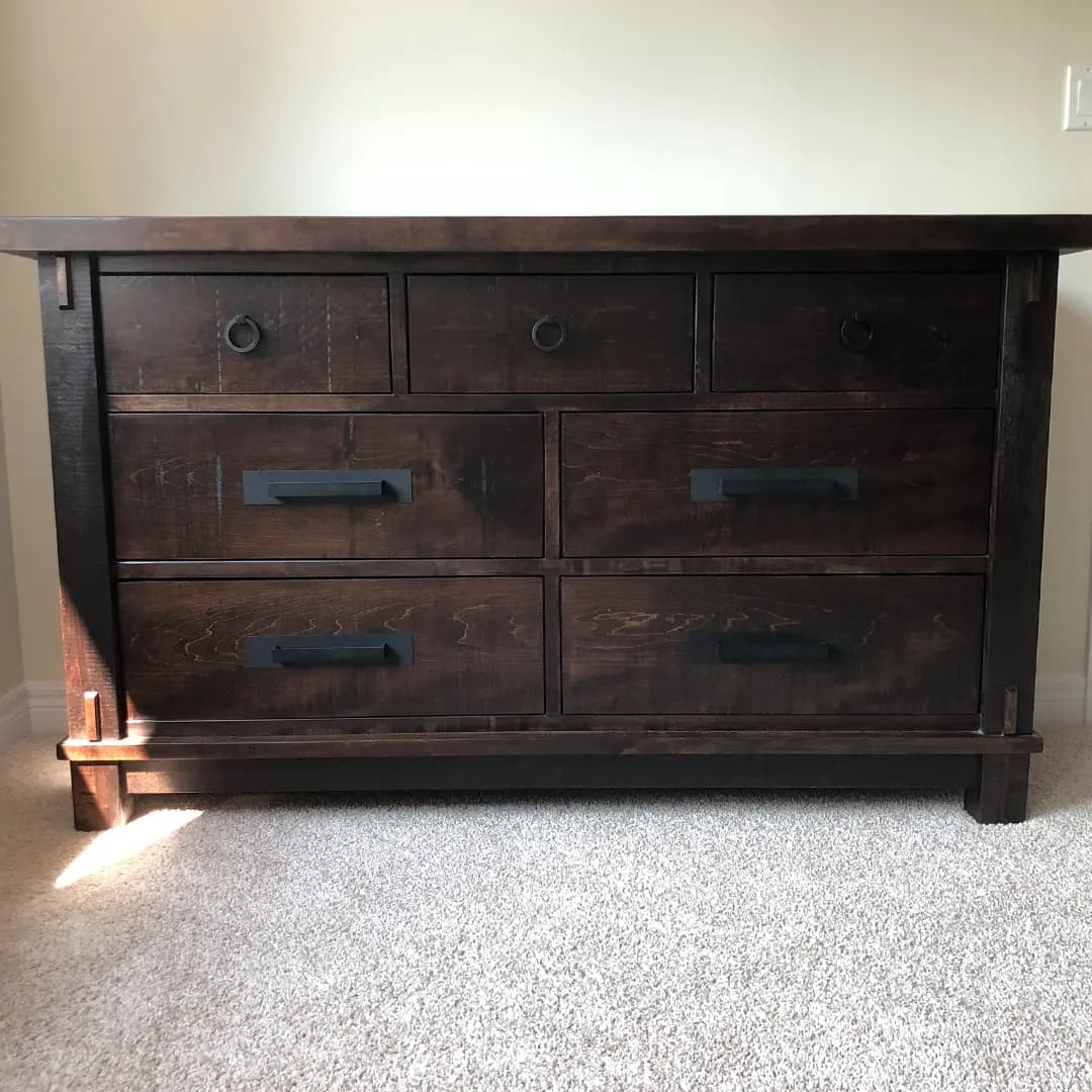 Timber solid wood dresser with custom iron hardware