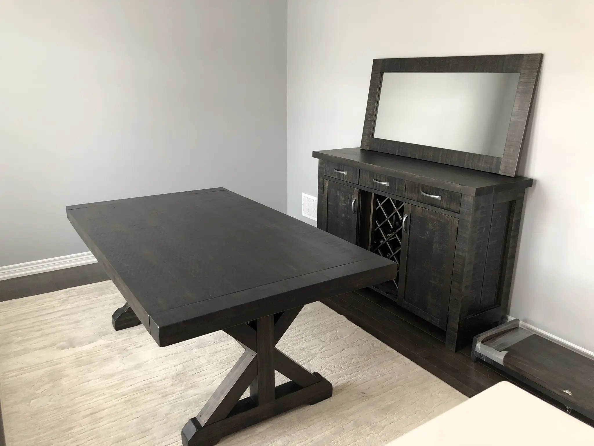 Klondike dining table paired with a coordinating solid wood sideboard