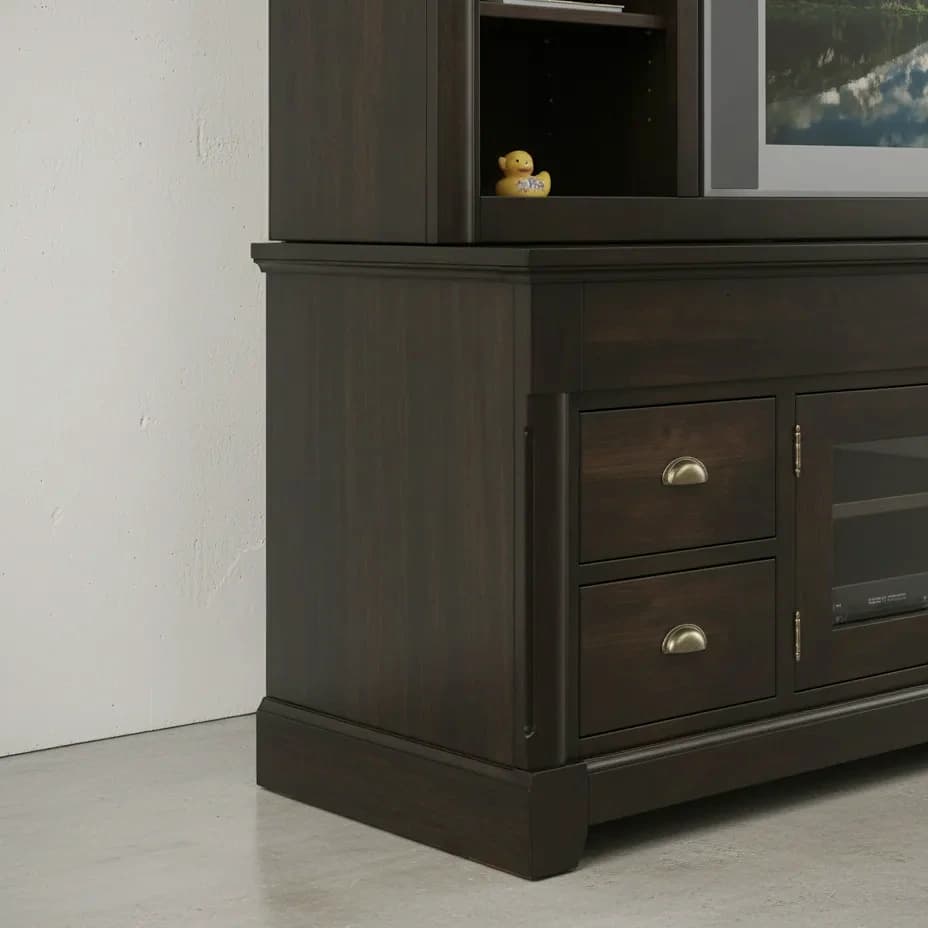 penwood furniture hudson valley media stand with hutch hvhd84h medium close up