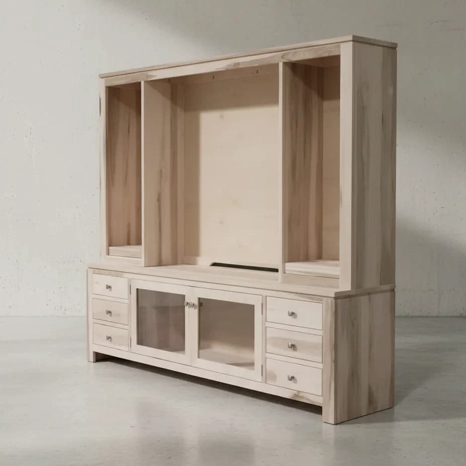 penwood furniture newport 85 hdtv cabinet with hutch np1885h 45 degree angle