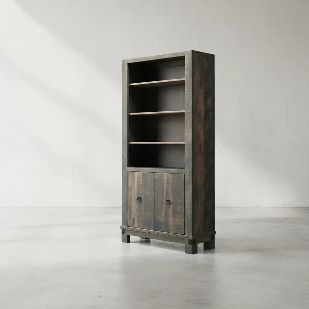 penwood furniture barrelworks bookcase with doors 45 degree angle