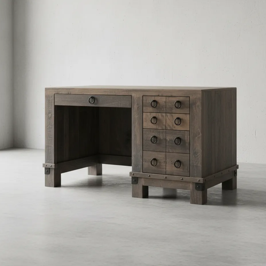 penwood furniture barrelworks single pedestal desk 45 degree angle