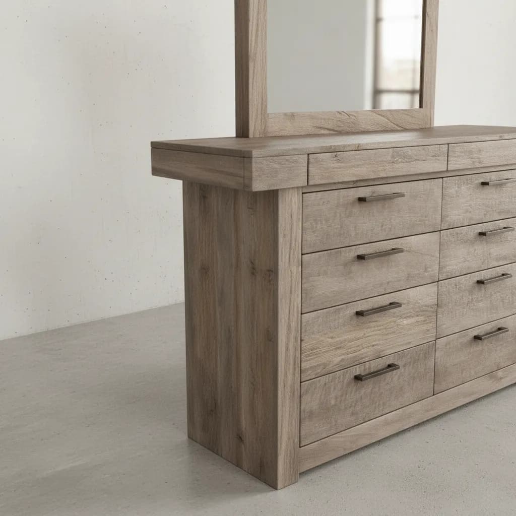 penwood furniture baxter dresser with mirror 10 drawers medium close up