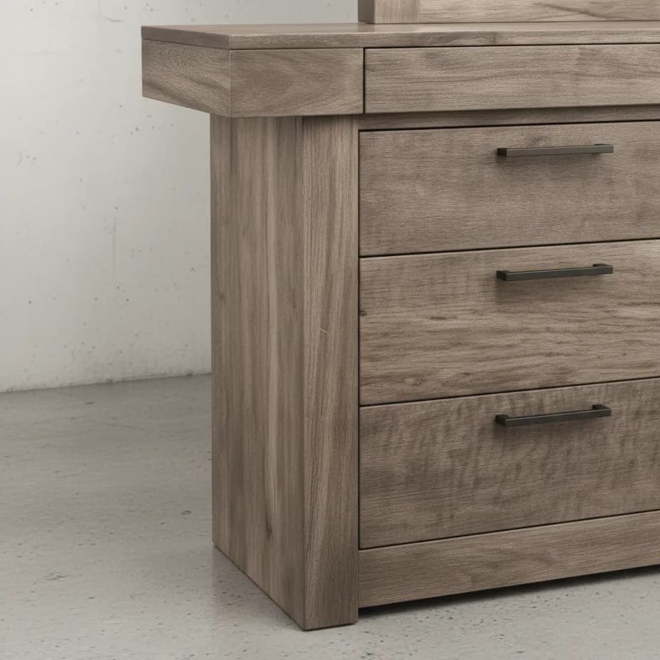 penwood furniture baxter dresser with mirror 8 drawers medium close up