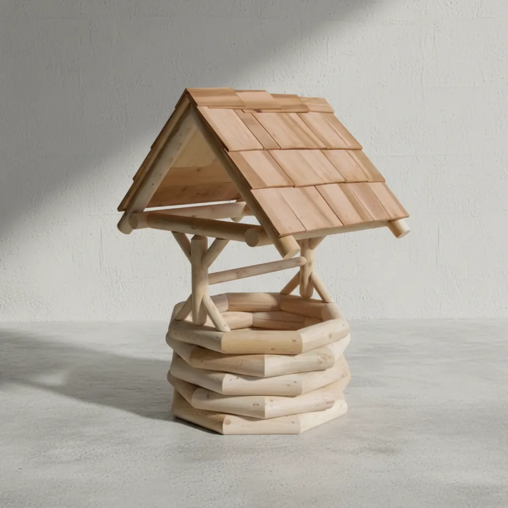 penwood furniture cedar log wishing well 45 degree angle