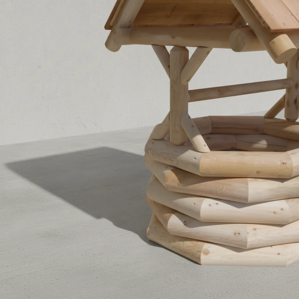 penwood furniture cedar log wishing well medium close up