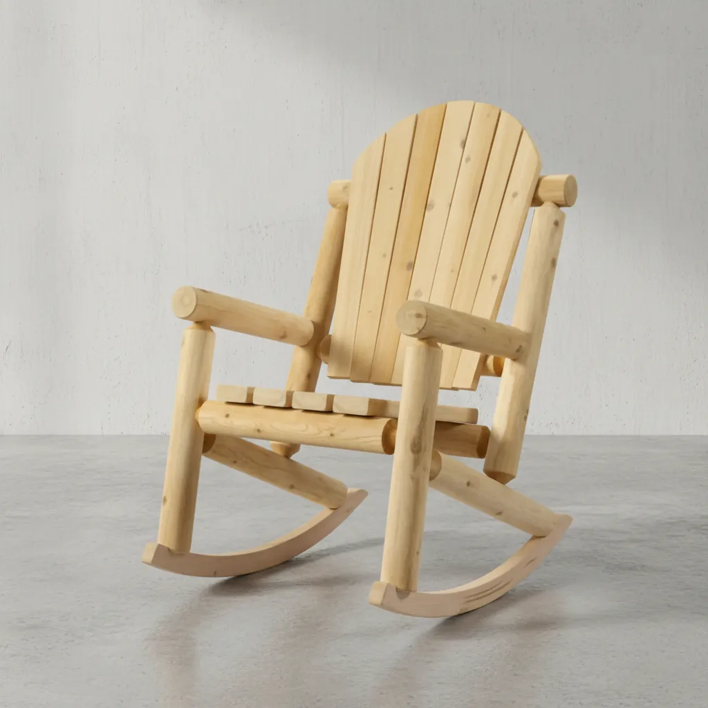 penwood furniture cedar muskoka log rocking chair 45 degree angle