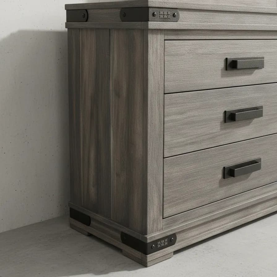 penwood furniture gastown long dresser with mirror 6 drawers medium close up