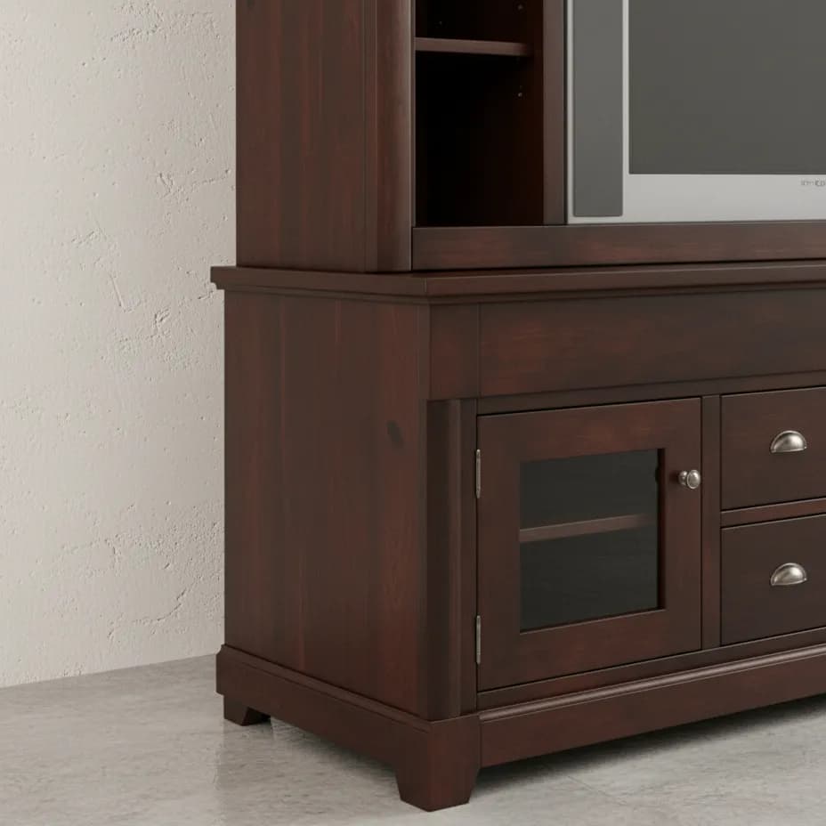 penwood furniture hudson valley media stand with hutch hvhd74h medium close up