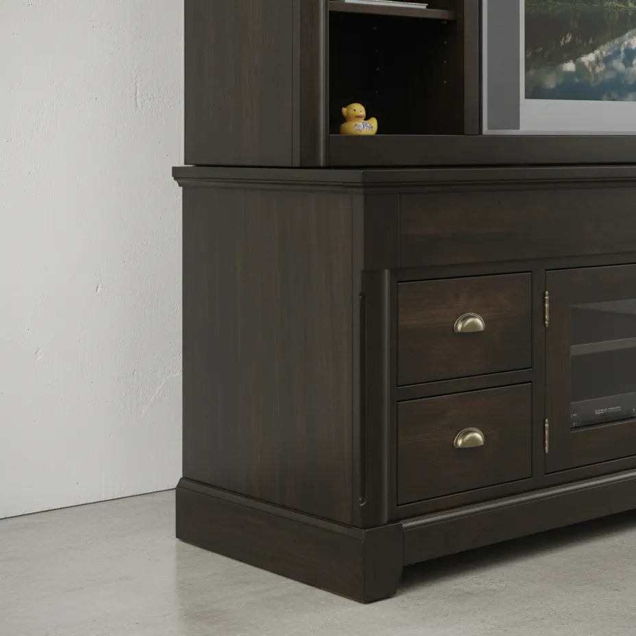 penwood furniture hudson valley media stand with hutch hvhd84h medium close up