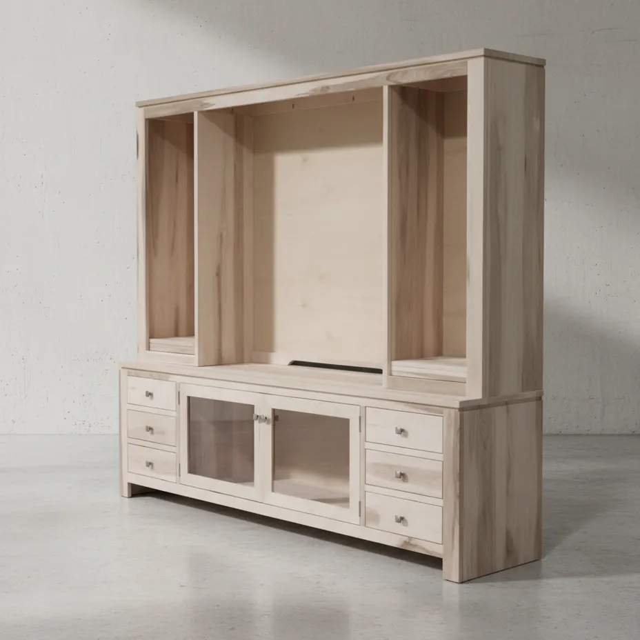 penwood furniture newport 85 hdtv cabinet with hutch np1885h 45 degree angle