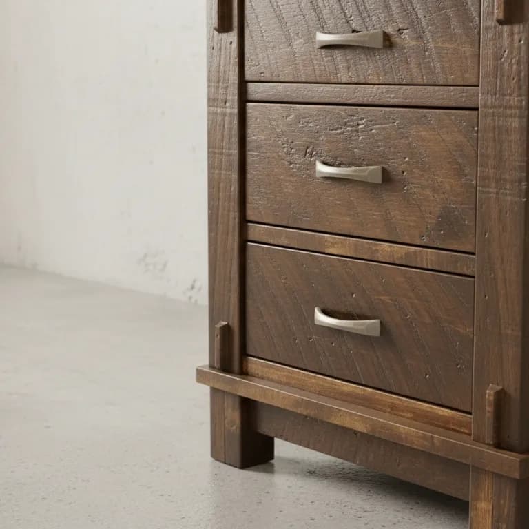 penwood furniture timber 3 drawer night stand medium close up