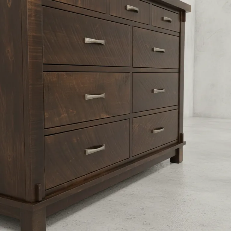 penwood furniture timber landscape 9 drawer dresser medium close up